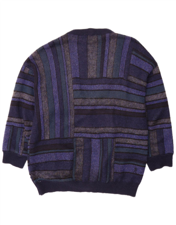 Bizzarro herre cardigan sweater XL marineblå stribet uld