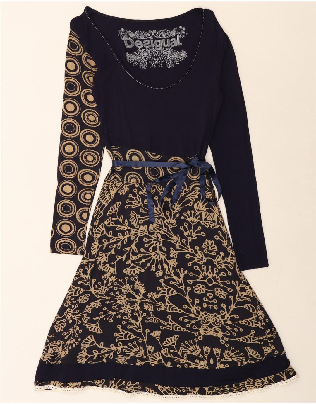 DESIGUAL Kvinders grafisk A-line kjole UK 12 Medium Navy Blue Floral