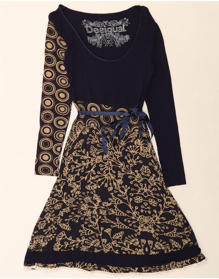 DESIGUAL Kvinders grafisk A-line kjole UK 12 Medium Navy Blue Floral