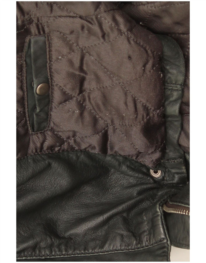 XETRA Dame Crop Hætte Læderjakke UK 12 Medium Sort