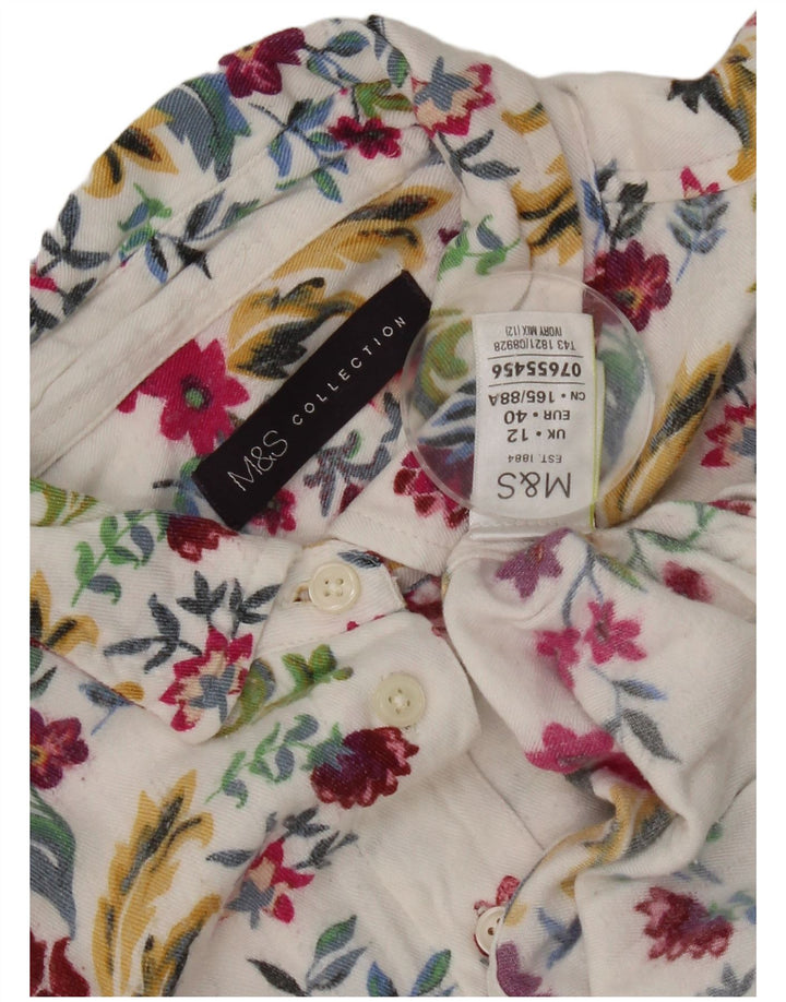 Marks & Spencer Dameskjorte UK 12 Medium White Floral Viscose