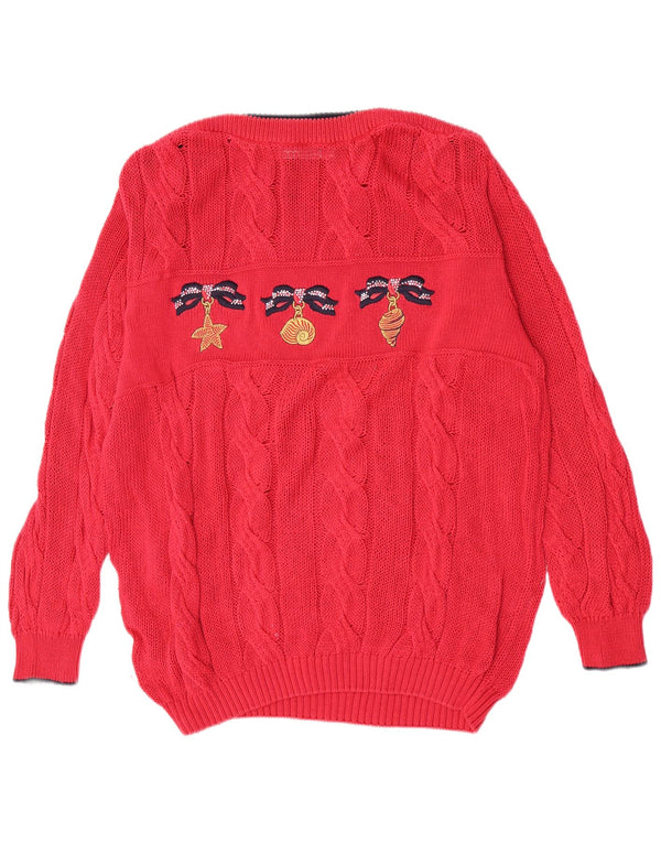 St. Germain Dame Grafisk Boat Neck Jumper Sweater IT 46 Large Red Classic