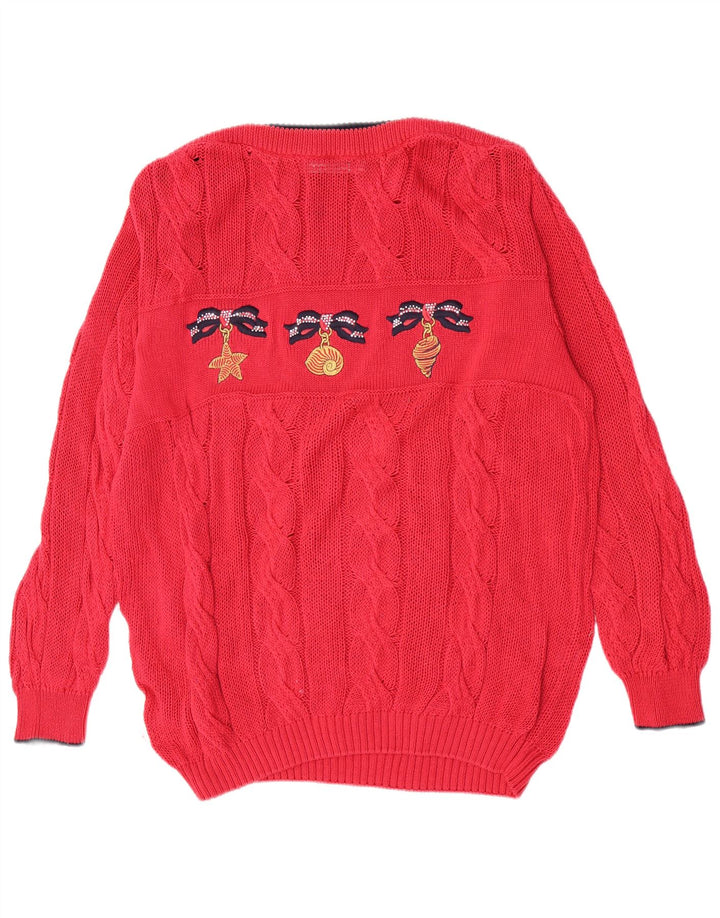 St. Germain Dame Grafisk Boat Neck Jumper Sweater IT 46 Large Red Classic