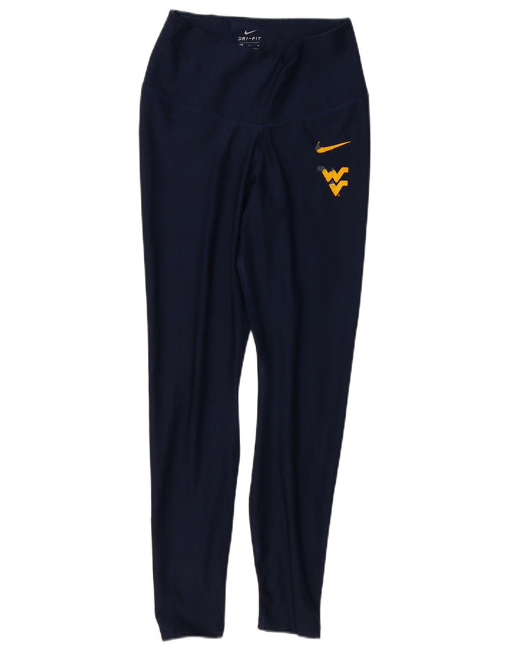 NIKE Dame Dri Fit Leggings UK 12 Medium Navy Blue Polyester