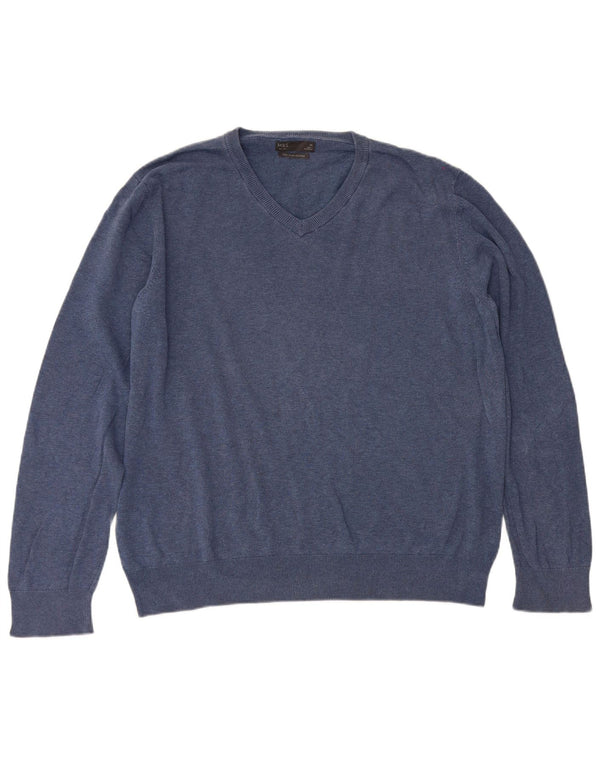 Marks & Spencer Herre V-hals sweater XL marineblå bomuld