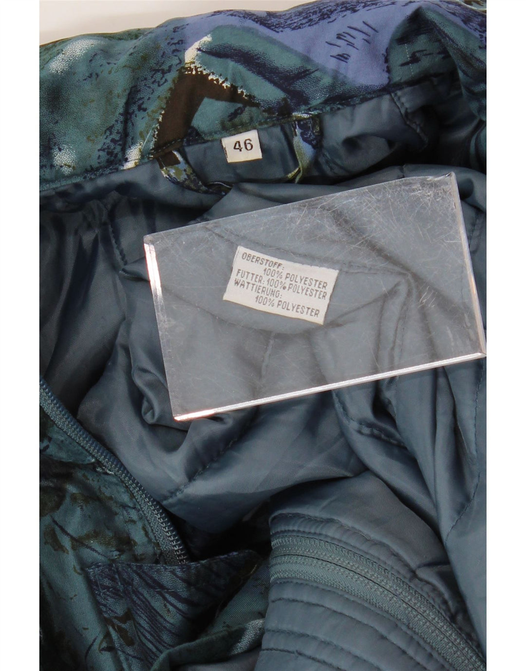 VINTAGE kvinders abstrakt mønster Oversized Windbreaker Coat EU 44 XL Blå