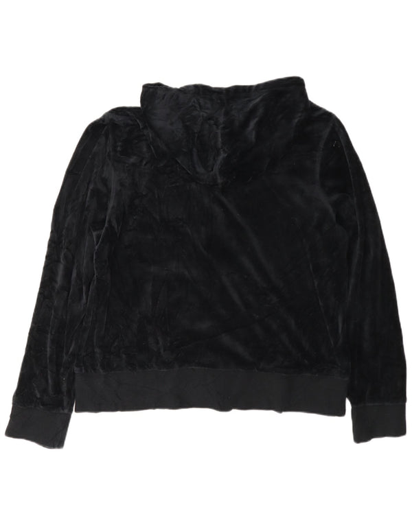 Calvin Klein Dame Velvet Zip Hoodie Sweater UK 18 XL Sort Bomuld