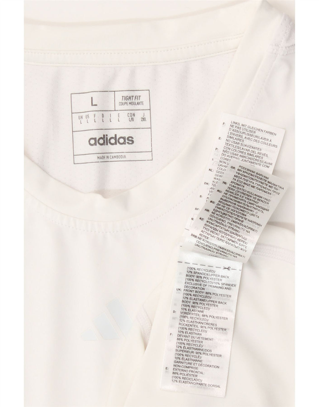 Adidas Dame Tight Fit T-Shirt Top UK 14 Stor Hvid Polyester