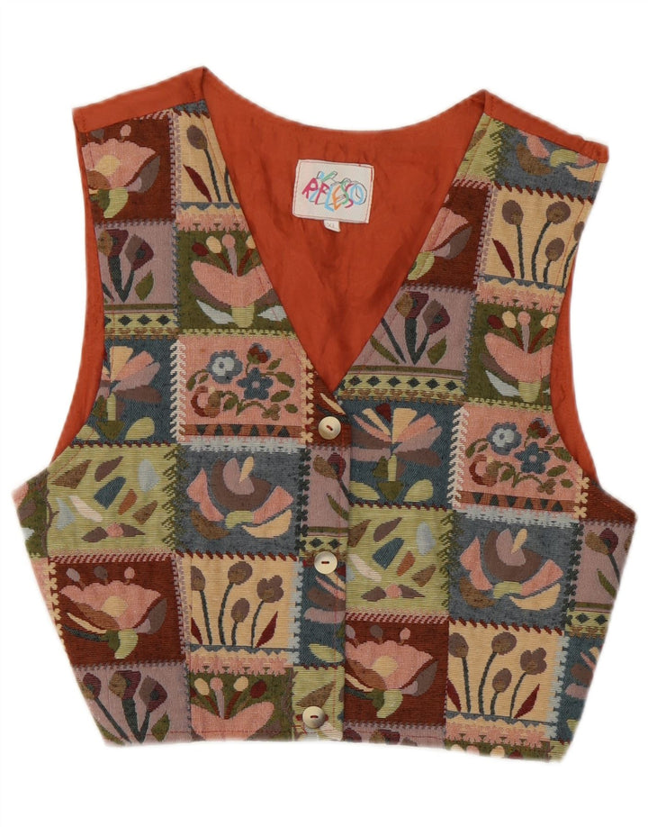 Vintage damevest vest UK 18 XL flerfarvet patchwork acetat