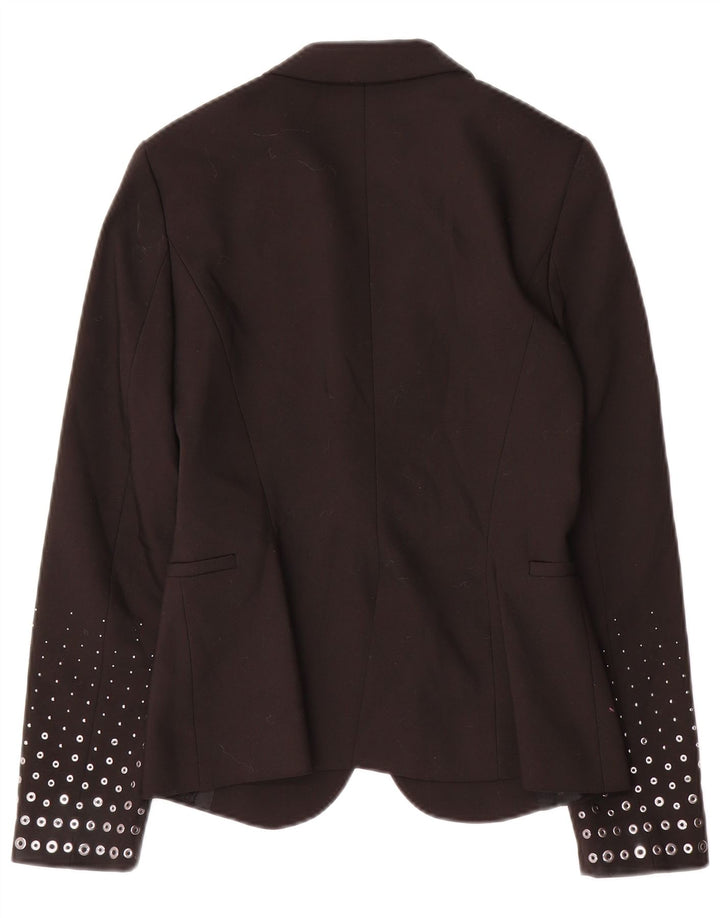 ZARA blazerjakke med 1 knap til kvinder UK 10 Lille sort polyester