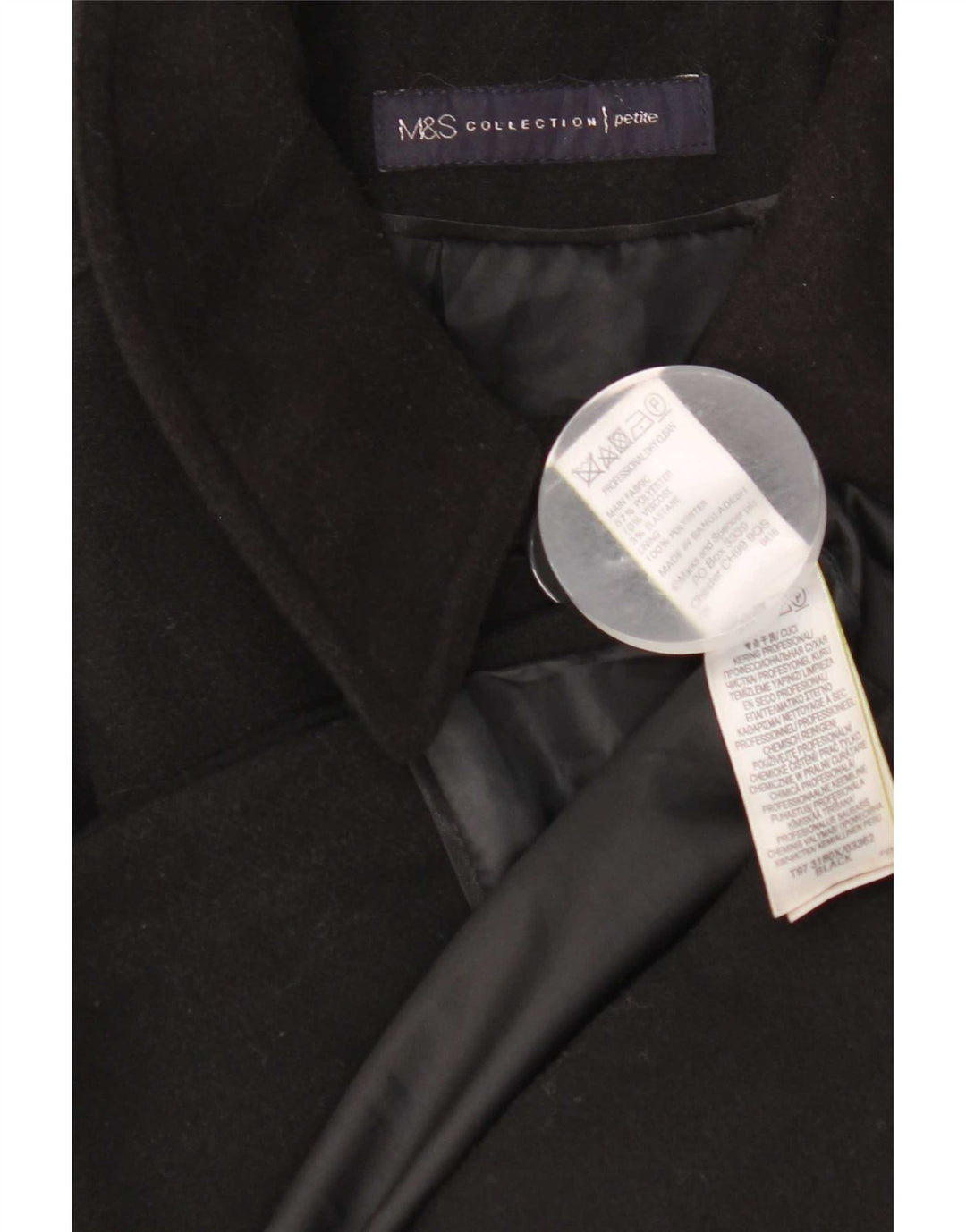 Marks & Spencer Womens Regular Fit Overfrakke UK 10 Small Black Polyester