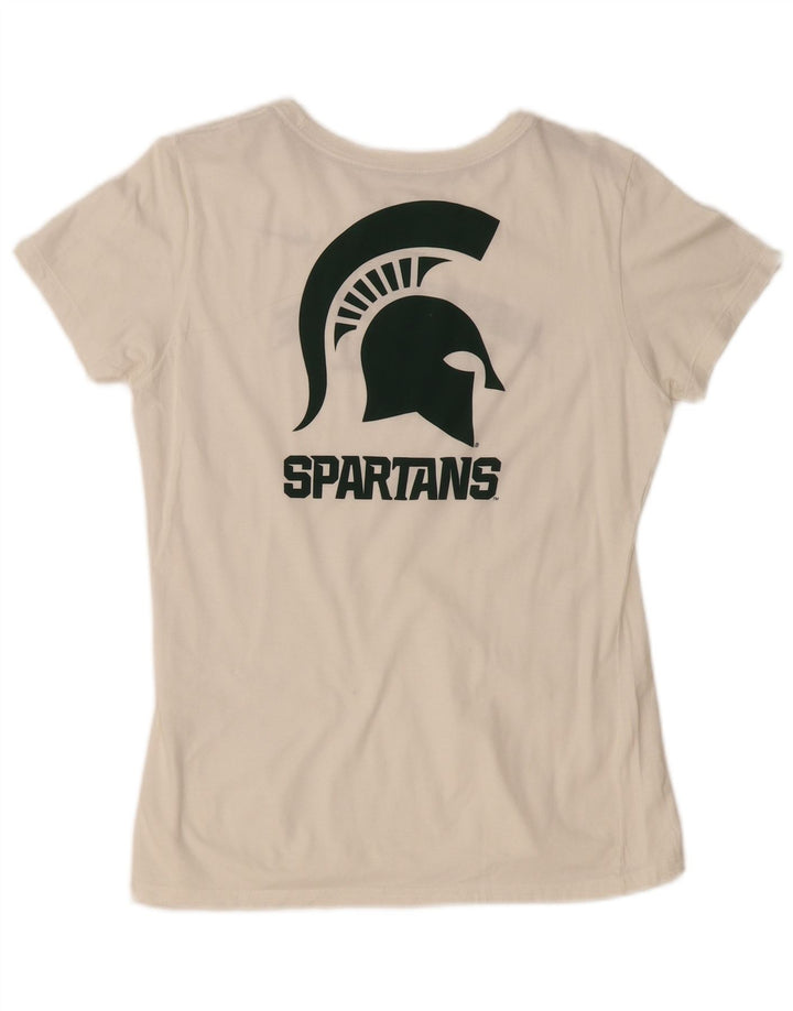 NIKE Dame Michigan State Grafisk T-Shirt Top UK 12 Medium Off White