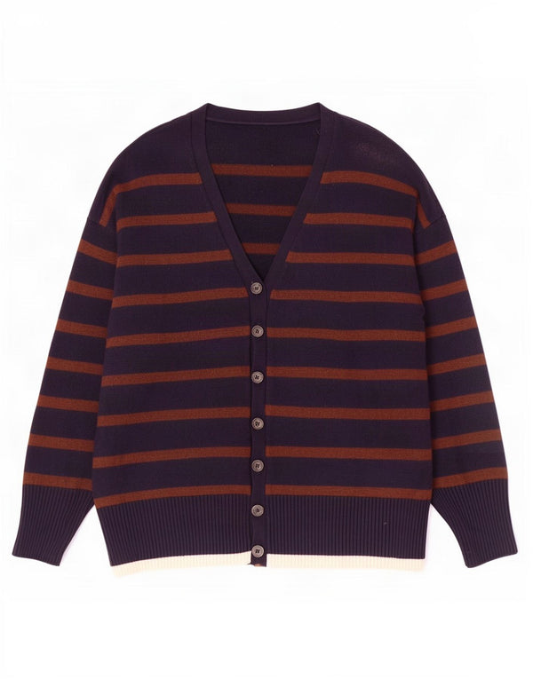 Zara Womens Longline Cardigan Sweater UK 10 Small Navy Blue Striped
