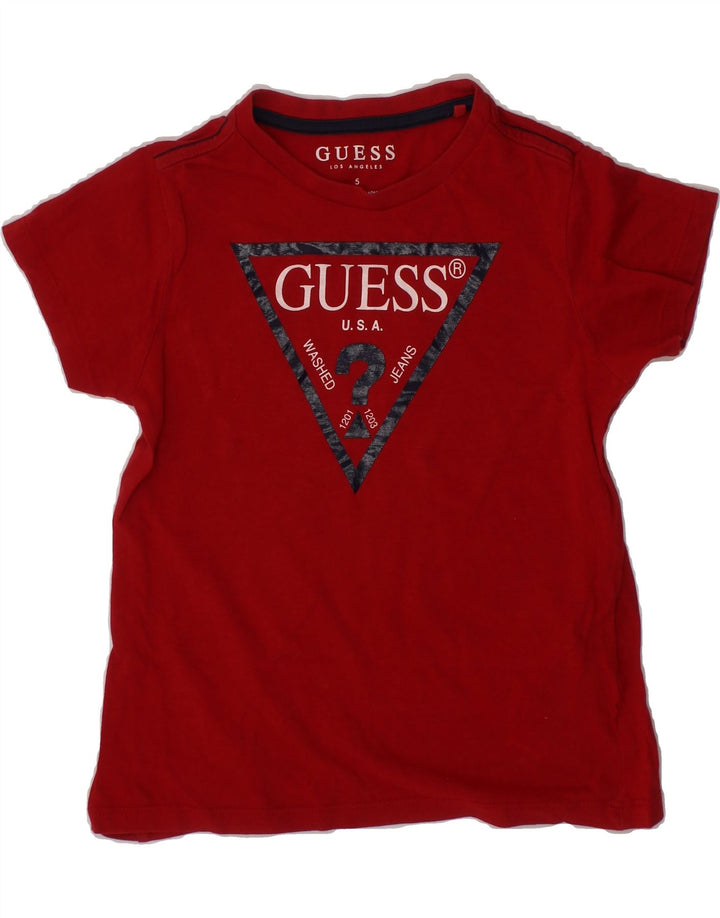 GUESS Boys Graphic T-Shirt Top 4-5 Years Red Cotton Vintage Guess and Second-Hand Guess from Messina Hembry 