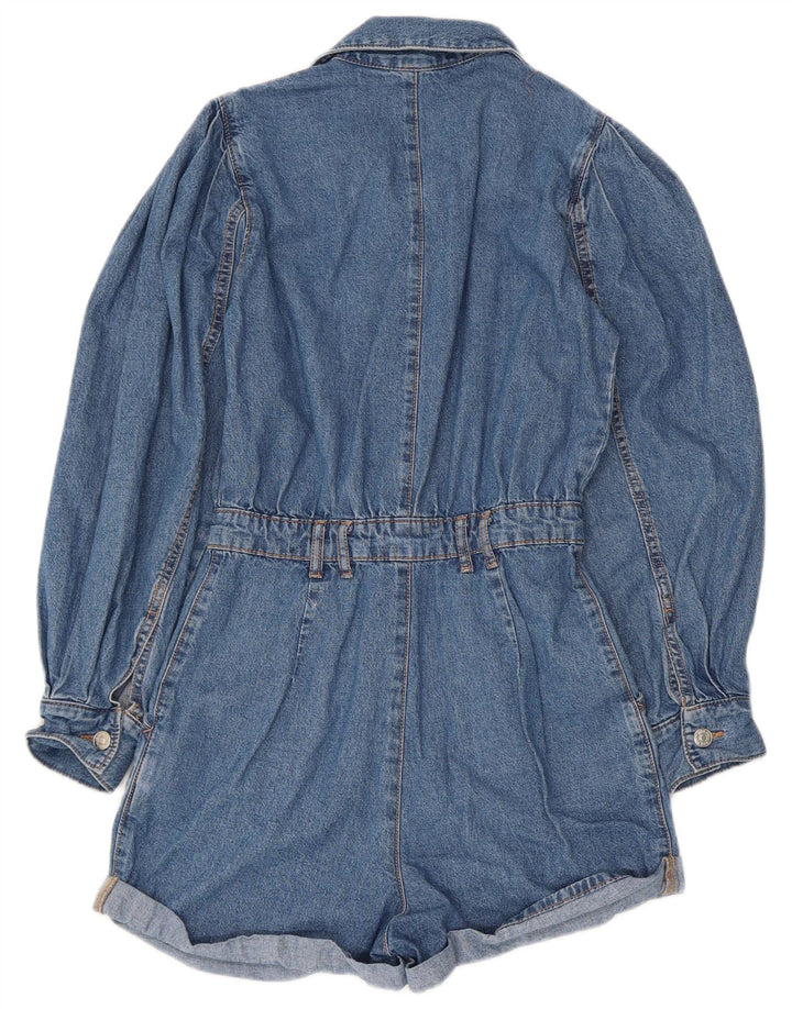 Zara Dame Denim Playsuit UK 4 XS Blue Cotton