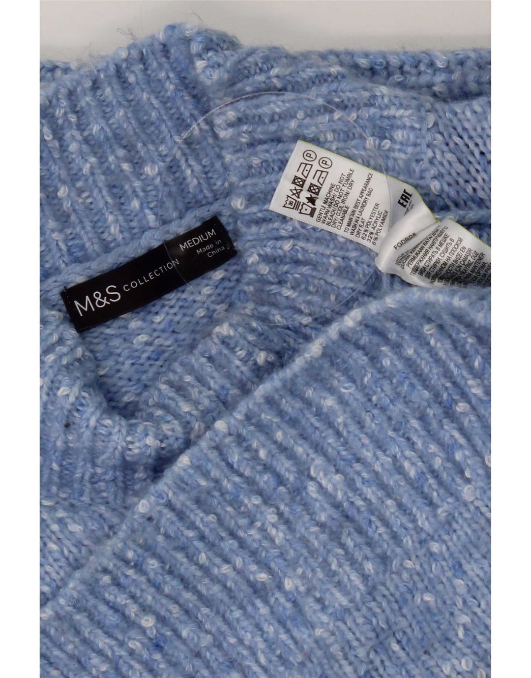 Marks & Spencer Dame Turtle Neck Sweater UK 14 Medium Blue Flecked
