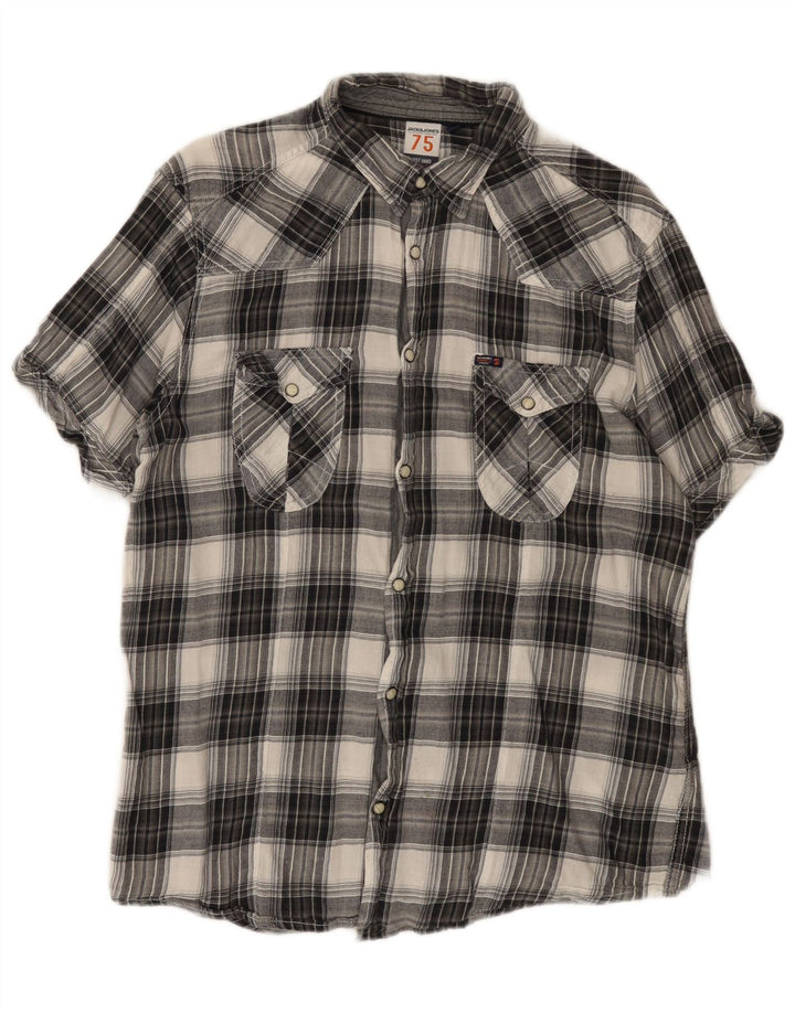 Jack & Jones Herre kortærmet flannelskjorte Stor grå ternet bomuld