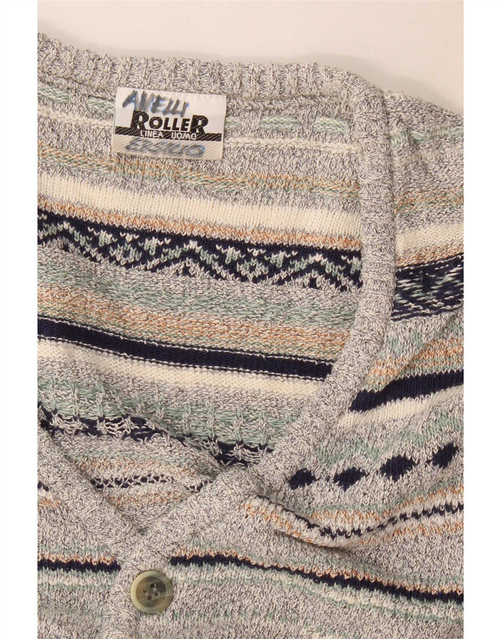 Vintage herre ærmeløs cardigan sweater Medium grå stribet hør