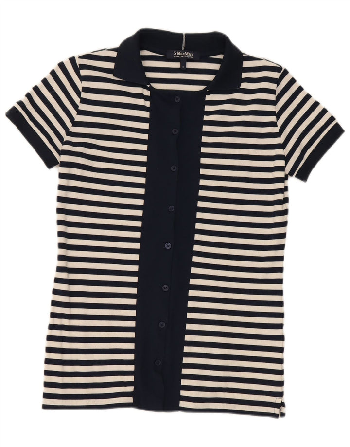 Max Mara Dame Shirt Bluse UK 10 Small Navy Blue Stribet Nautical