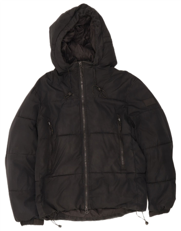 Zara Herre hættepolstret jakke UK 38 Medium Sort Polyester