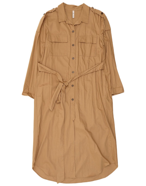 Zara Dame Trafaluc Military Shirt Dress UK 14 Medium Beige Bomuld