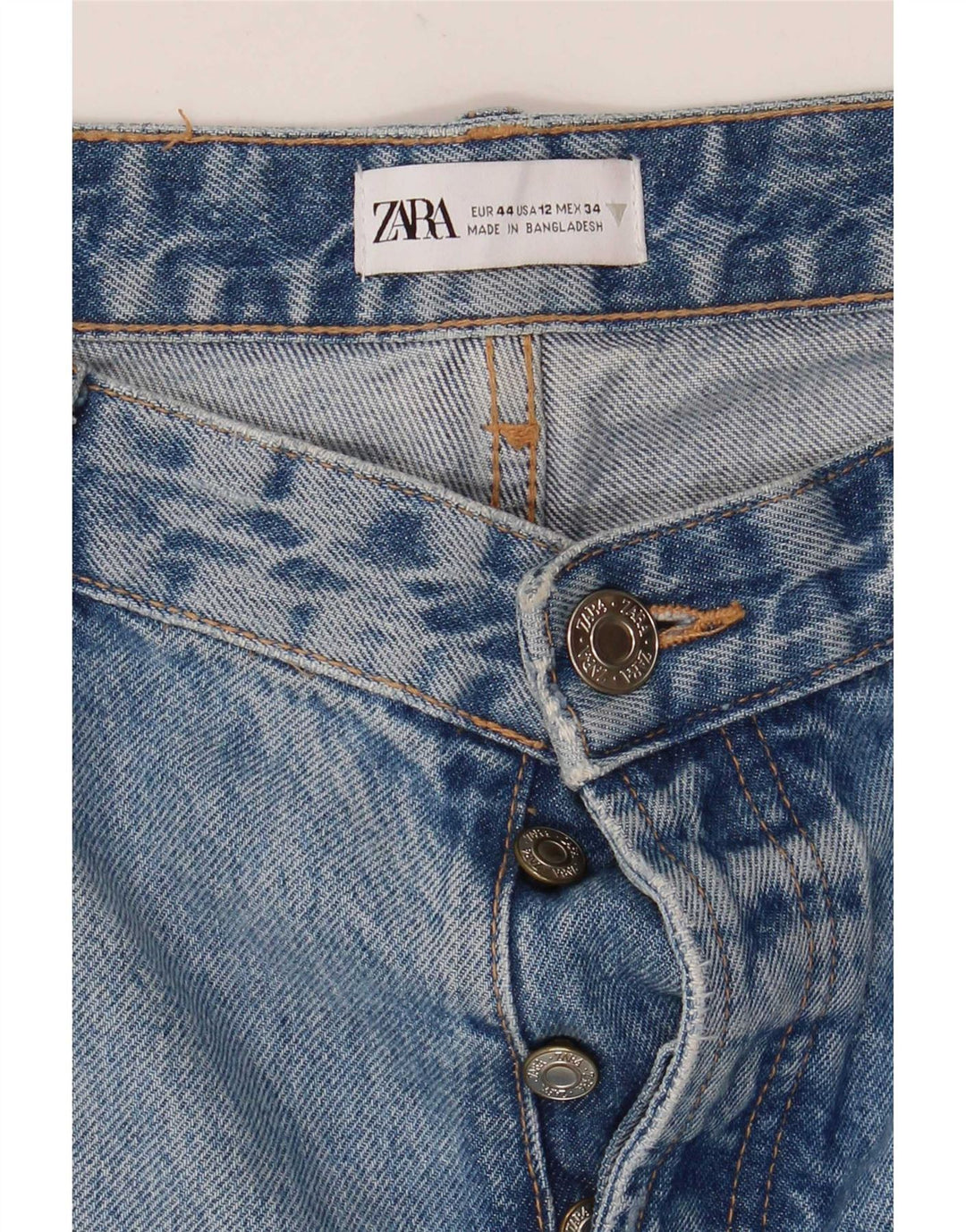 Zara Dame Distressed Straight Jeans EU 44 Large W34 L32 Blå