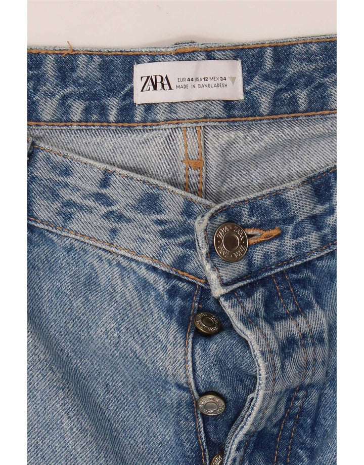 Zara Dame Distressed Straight Jeans EU 44 Large W34 L32 Blå