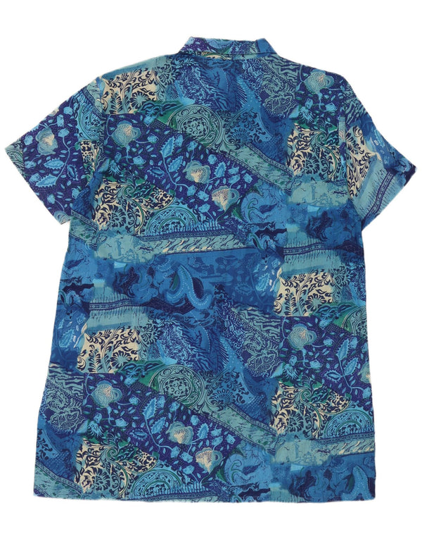 Vintage Kvinders Grafisk Kortærmet Skjortekjole IT 56 4XL Blue Floral