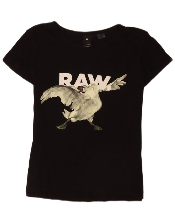 G-Star Womens Regular Graphic T-Shirt Top UK 14 Large Black Bomuld