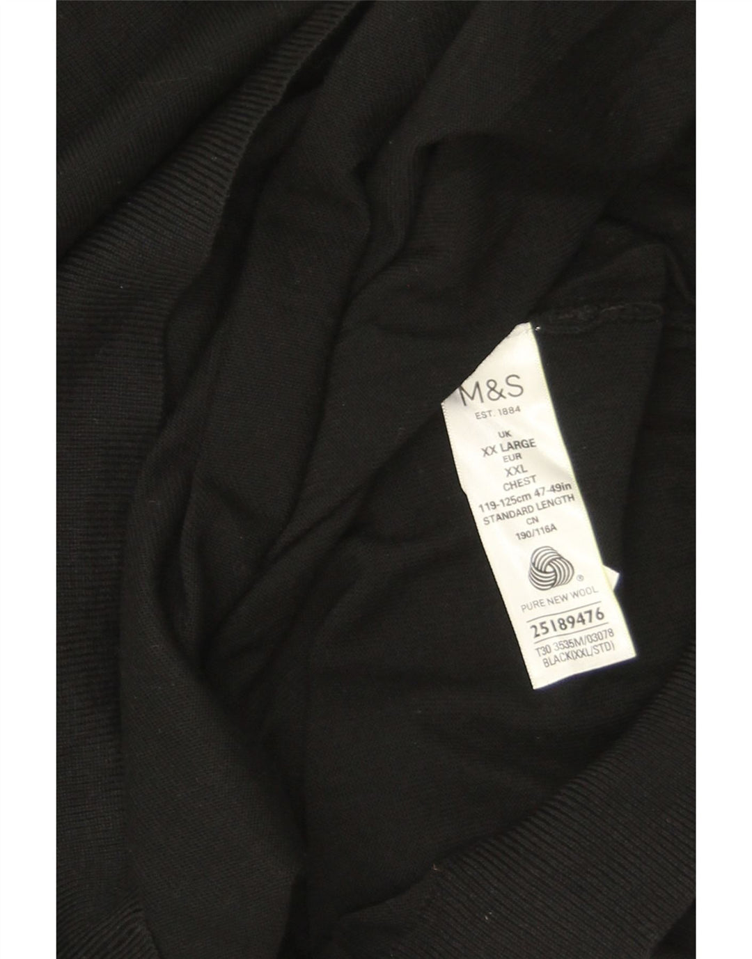 Marks & Spencer Herre V-hals sweater 2XL Sort Merinould