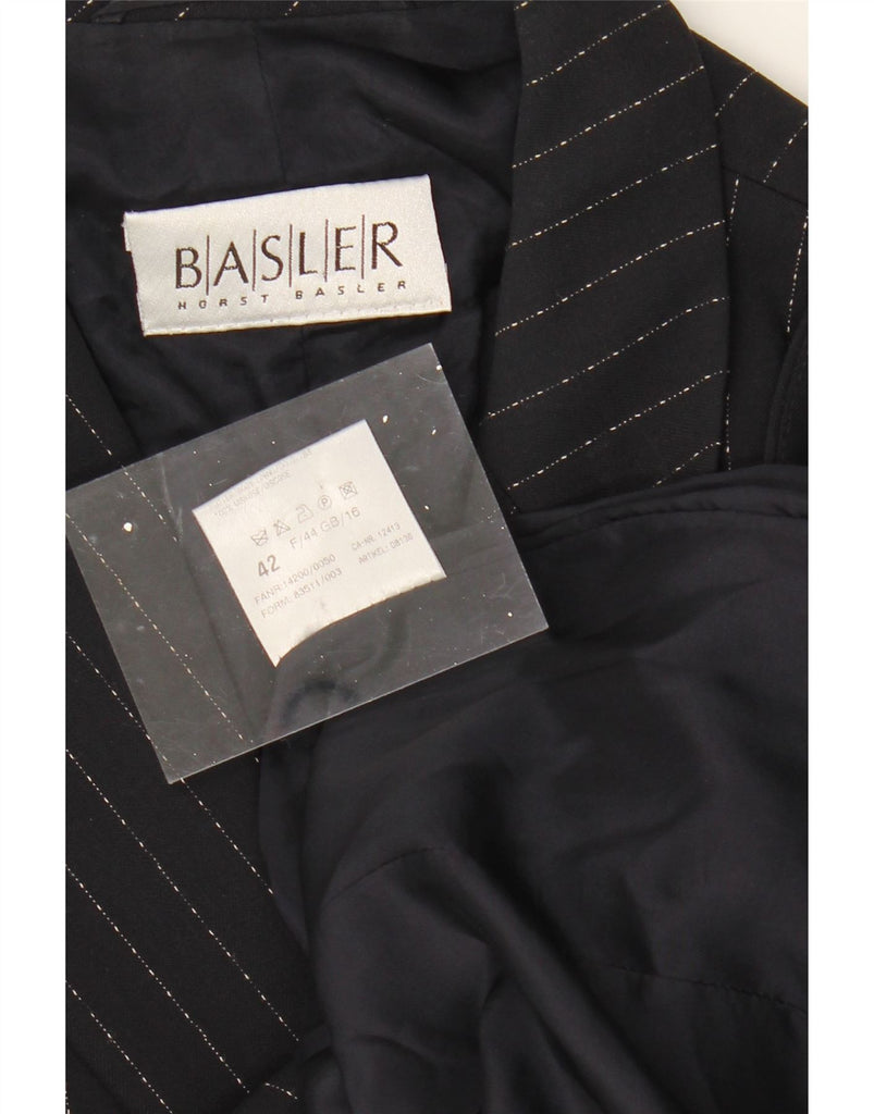BASLER Womens 2 Button Blazer Jacket UK 16 Large  Black Pinstripe Wool Vintage Basler and Second-Hand Basler from Messina Hembry 