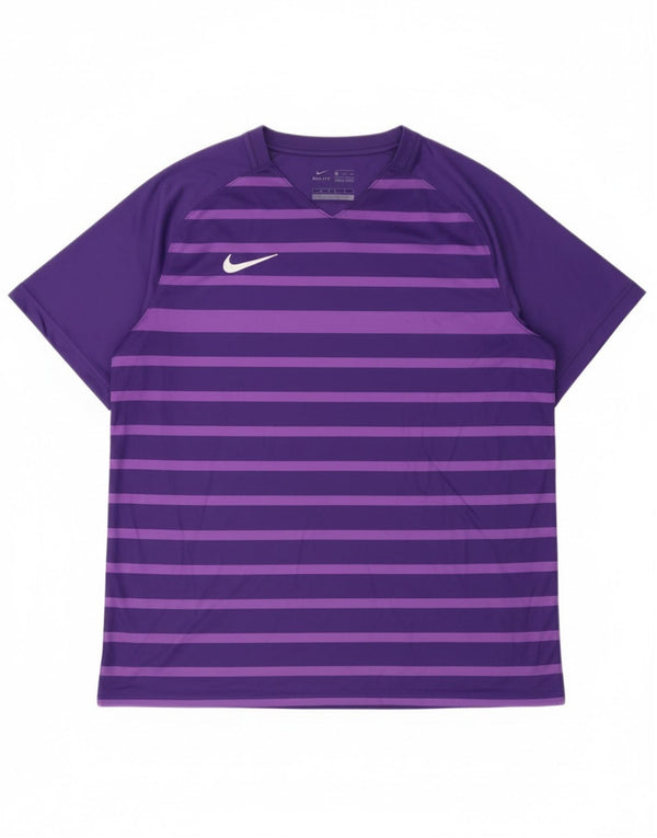 Nike herre Dri Fit T-shirt top 2XL lilla stribet polyester