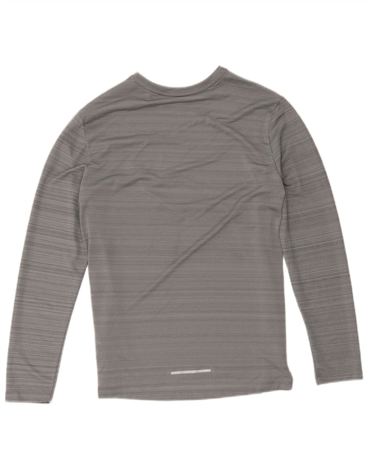 Nike Dame Dri Fit Top Langærmet UK 12 Medium Grå Stribet Polyester