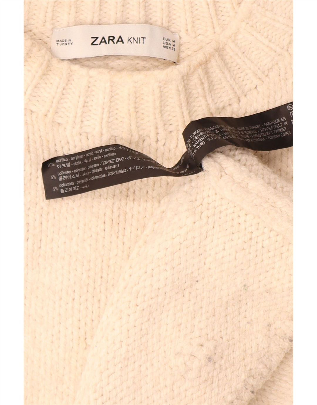 Zara Dame Oversized Crew Neck Jumper Sweater UK 14 Medium Beige Akryl
