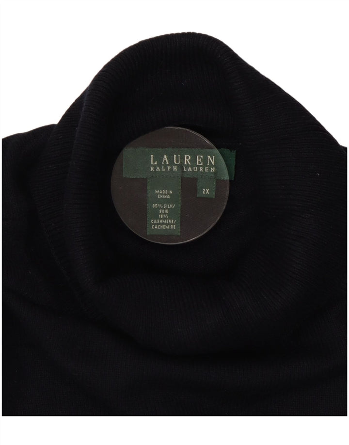 RALPH LAUREN Dame Rullehals sweater UK 20 2XL Navy Blue Silk
