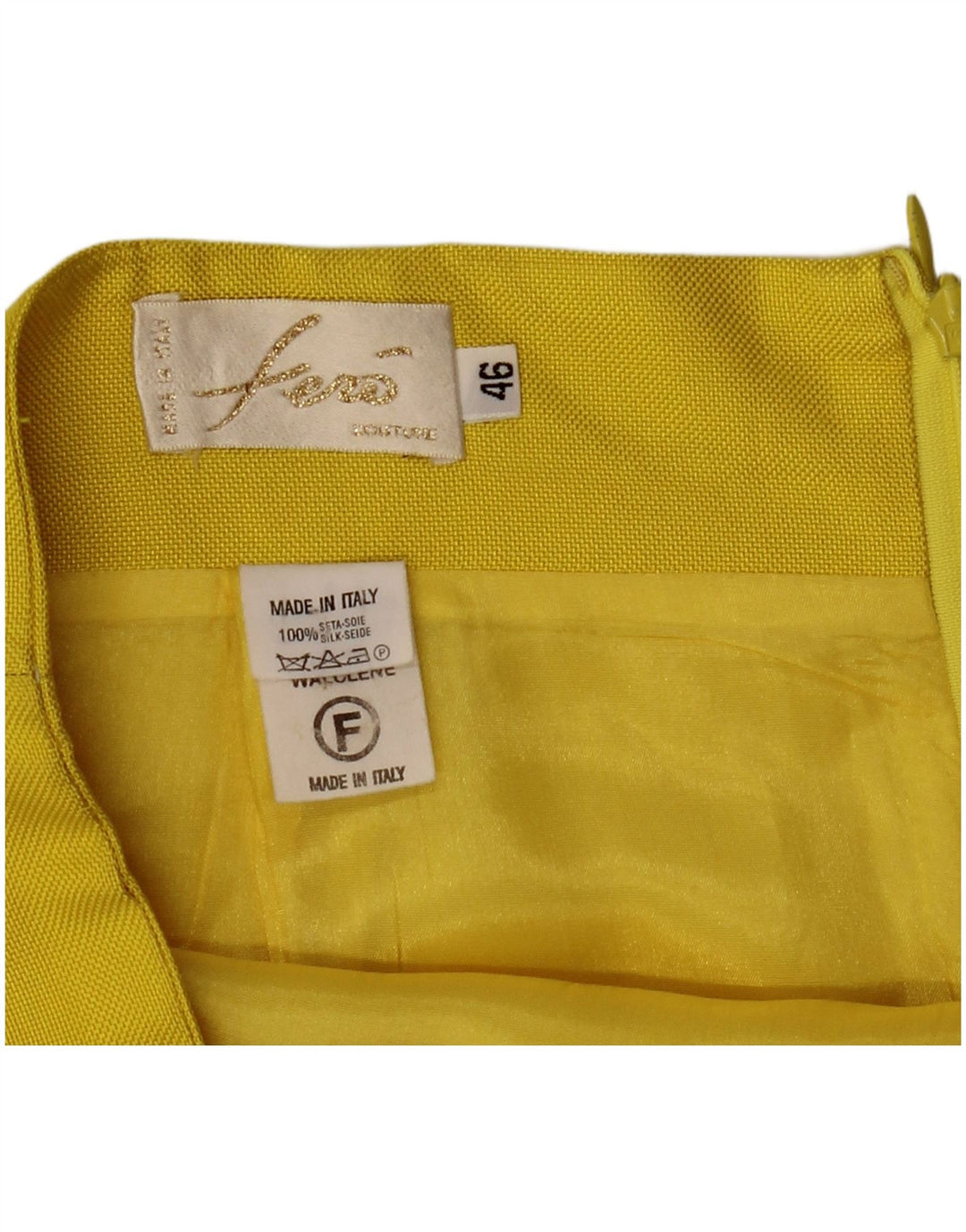 Vintage kvinders 4 knap 2 stykke nederdel sæt IT 46 Large W32 gul silke