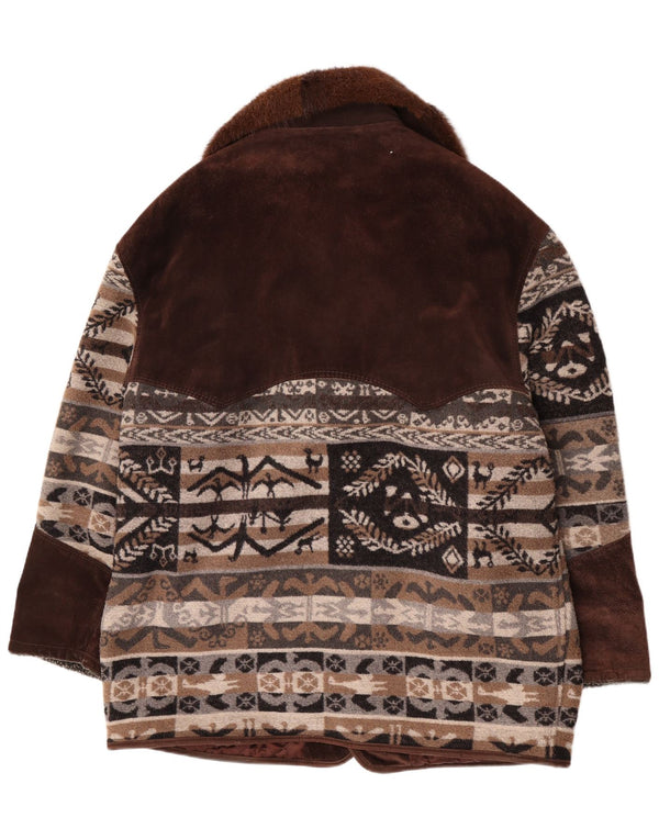 Ny Fast Herre Overfrakke UK 44 2XL Brown Fair Isle Wool