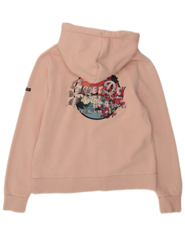 Superdry hættetrøje til kvinder med grafisk lynlås UK 14 Large Pink Bomuld
