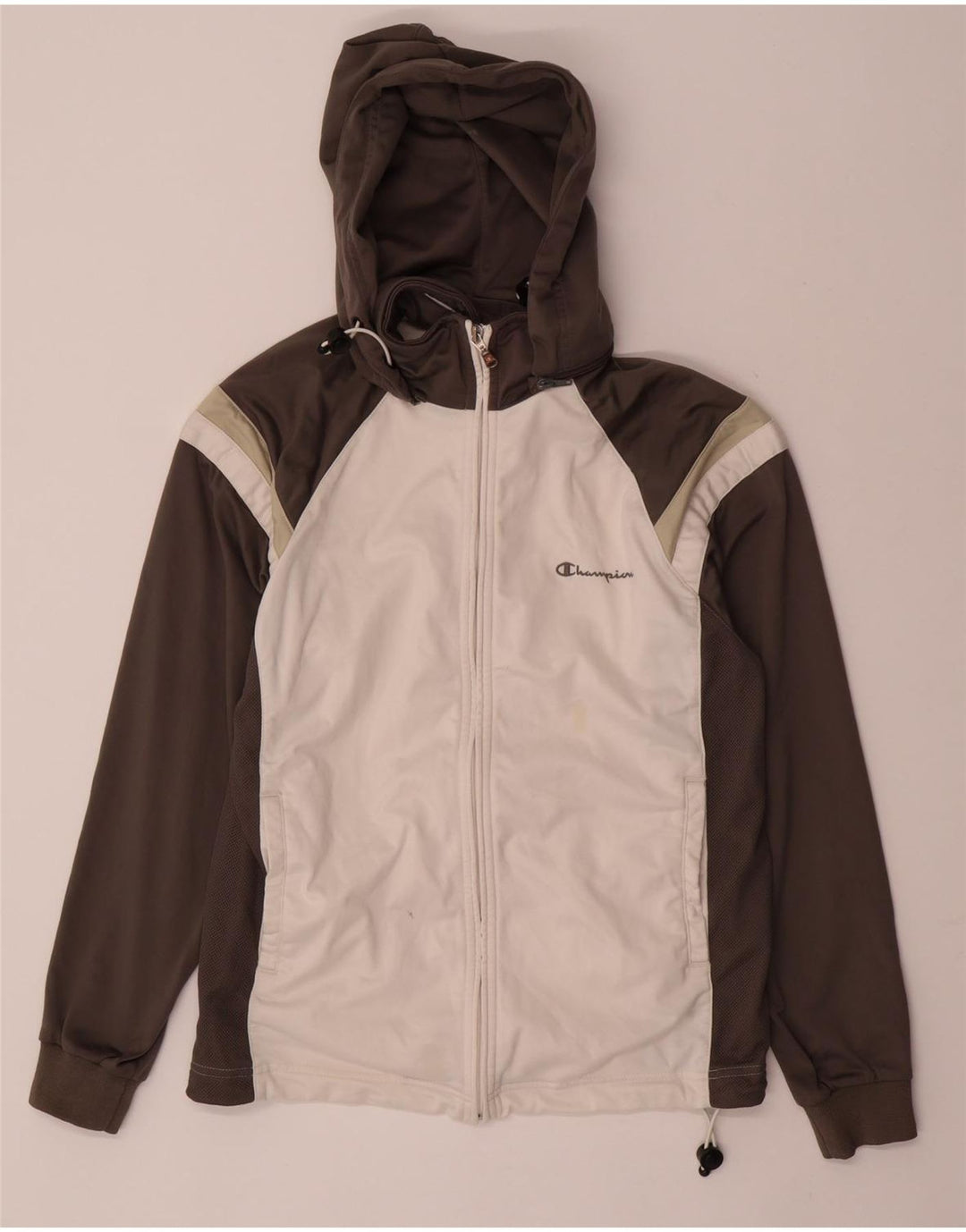 CHAMPION Mens Hooded Tracksuit Top Jacket Small Grey Colourblock Polyester