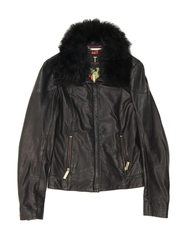 TED BAKER Womens Leather Jacket UK 8 Small Black Leather Vintage Ted Baker and Second-Hand Ted Baker from Messina Hembry 