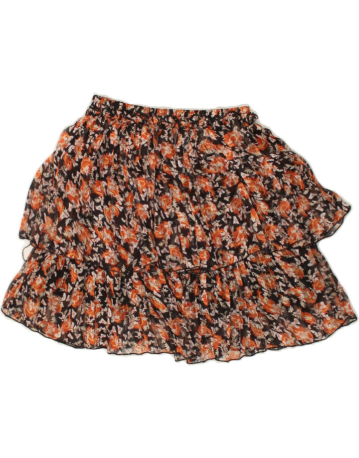 VINTAGE Womens Tiered Skirt Small W26  Orange Floral Polyester | Vintage Vintage | Thrift | Second-Hand Vintage | Used Clothing | Messina Hembry 