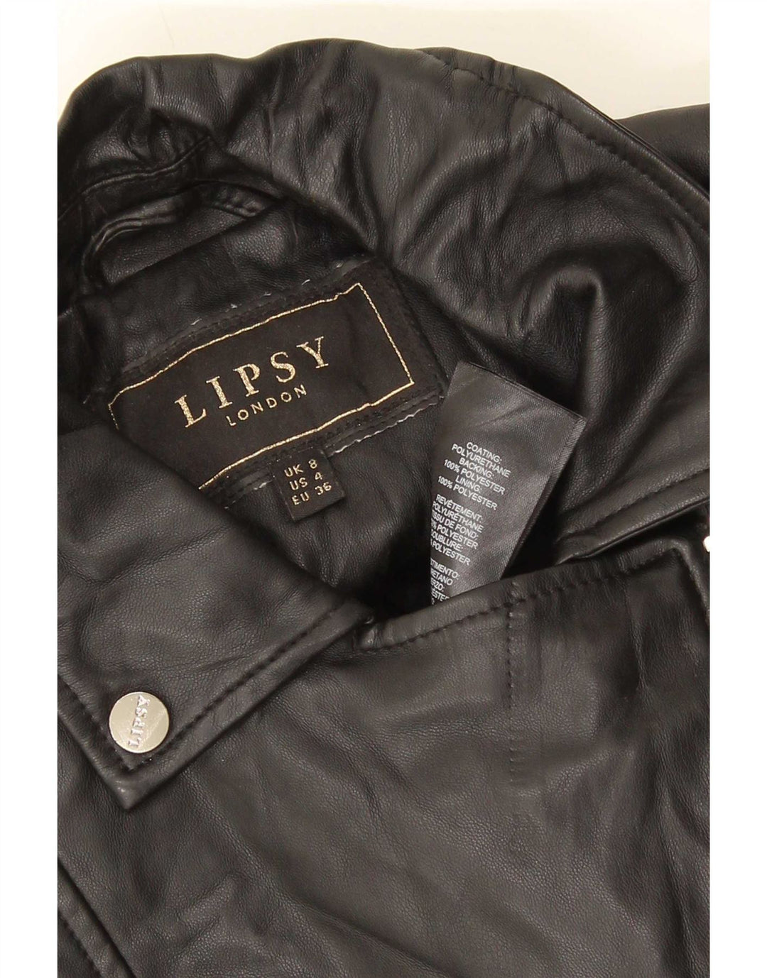 Lipsy Womens Biker-jakke i imiteret læder UK 8 Lille sort polyester
