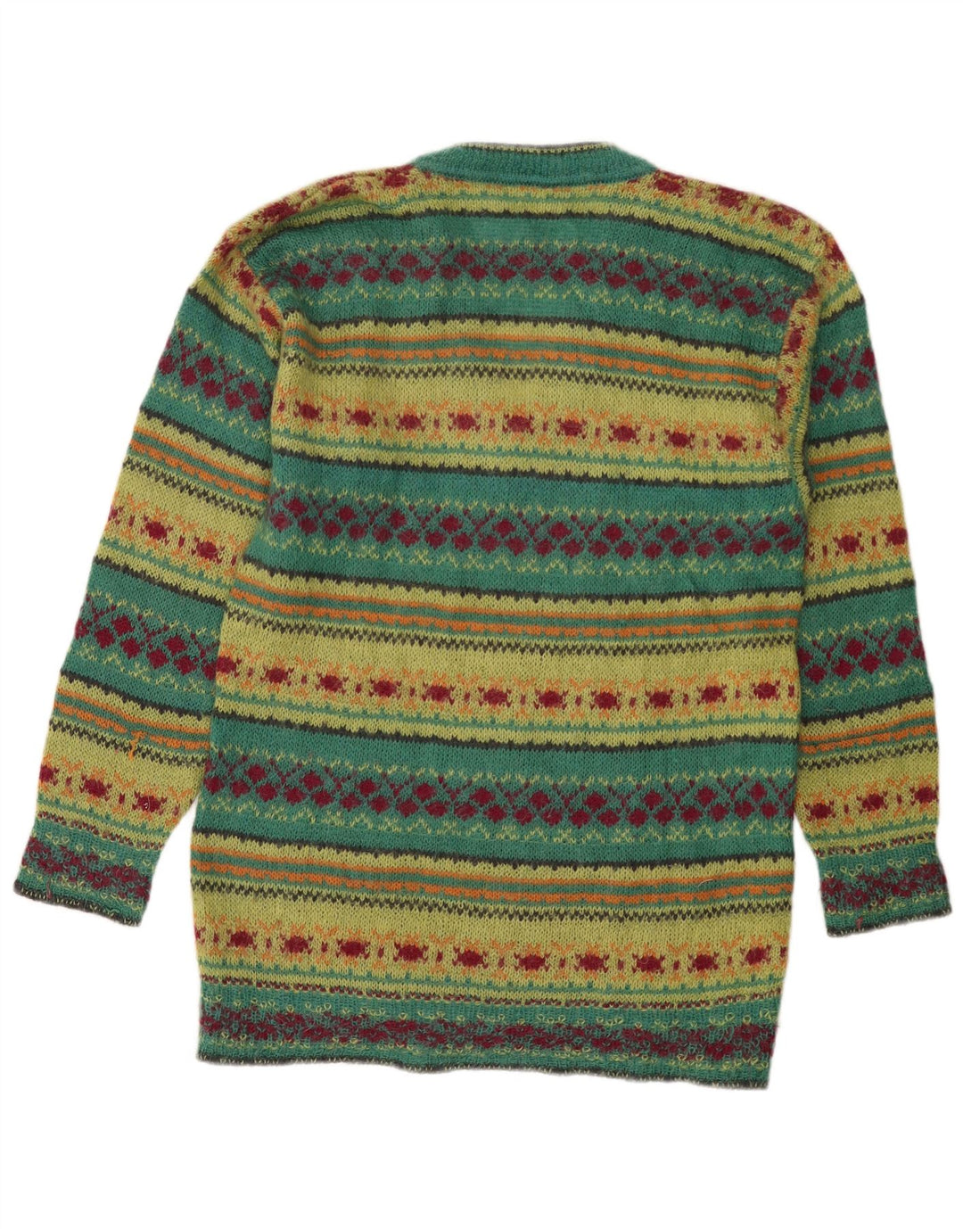 PIU VERONA Dame V-hals sweater UK 14 Medium Green Fair Isle