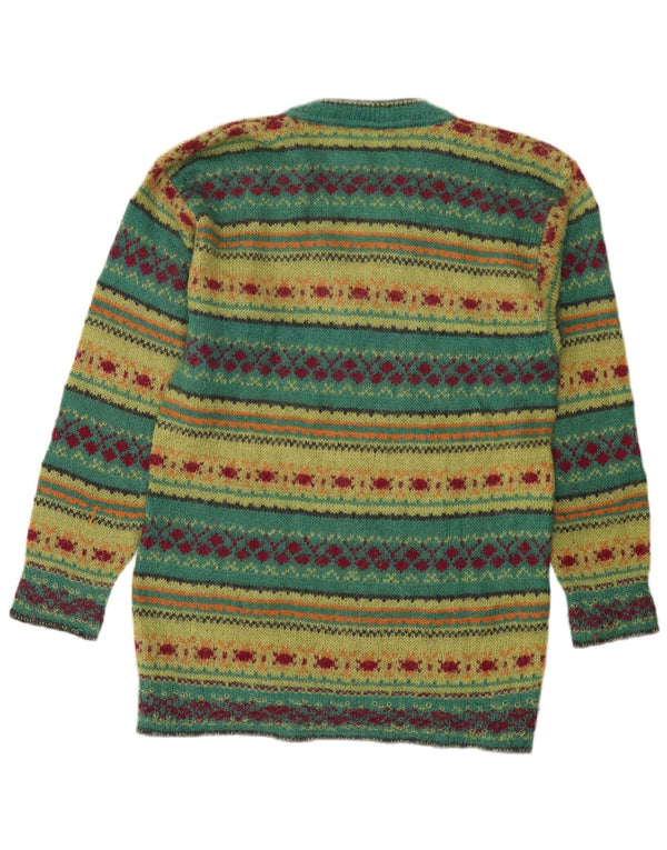 PIU VERONA Dame V-hals sweater UK 14 Medium Green Fair Isle