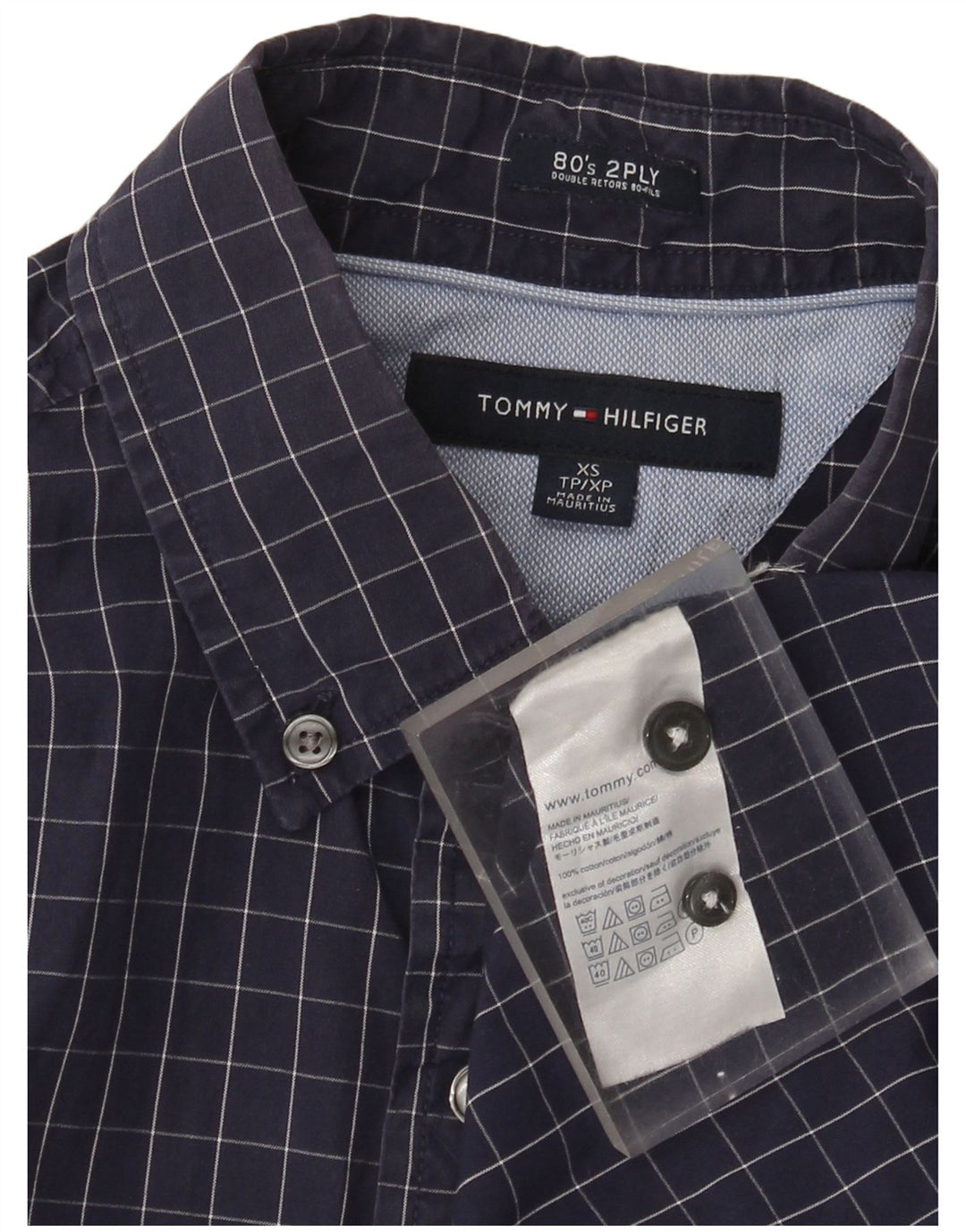 Tommy Hilfiger Herreskjorte XS Marineblå ternet bomuld