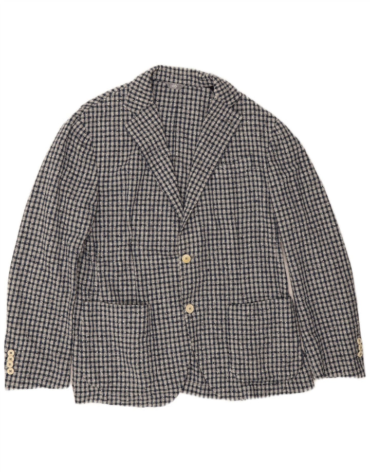 Fradi Herre 2 Button Blazer Jacket IT 54 2XL Navy Blue Gingham Cotton