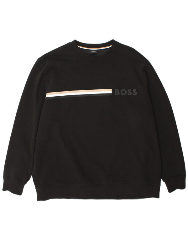 Hugo Boss Herre Grafisk Sweatshirt Jumper 4XL Sort Stribet Bomuld