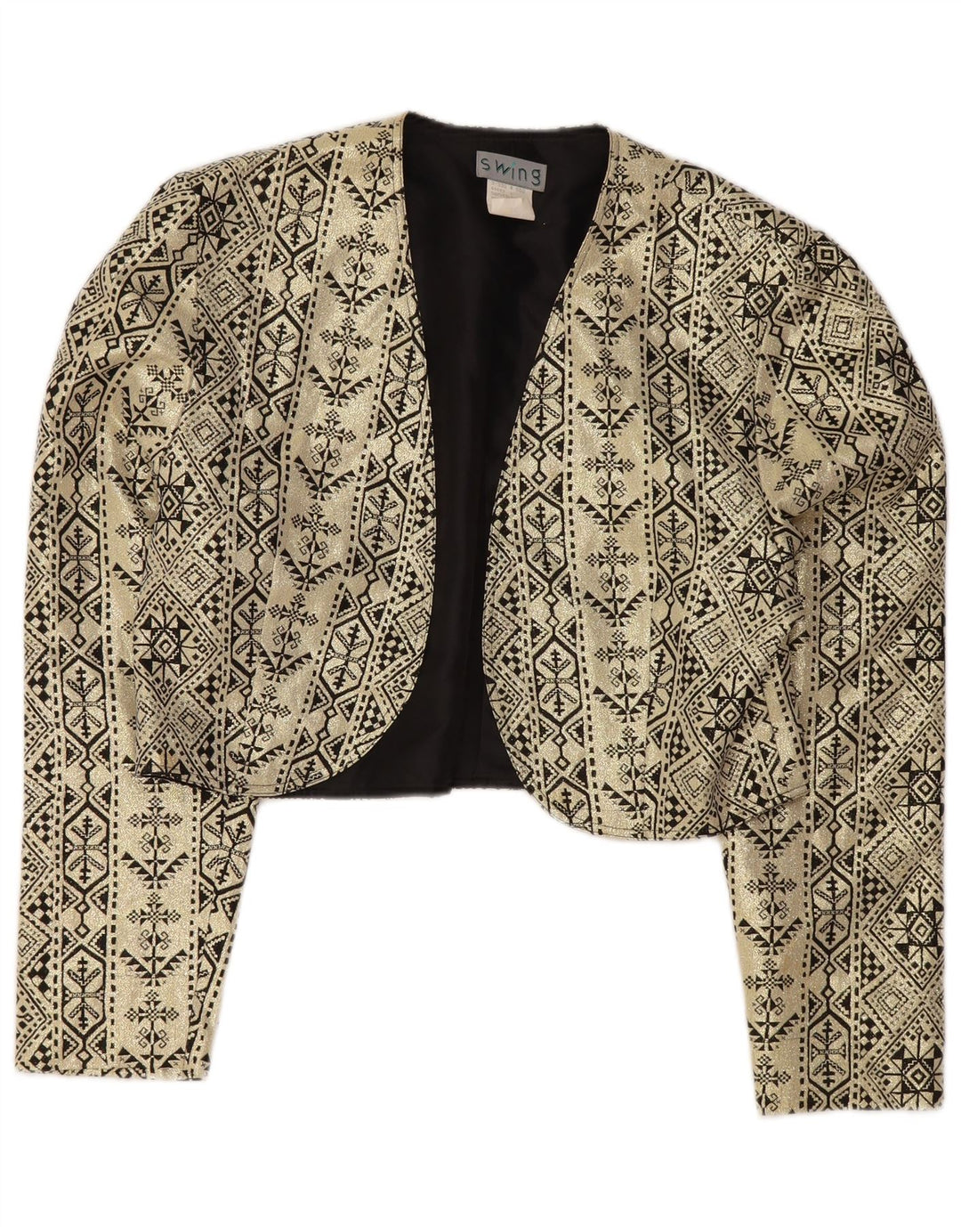 Vintage Womens Crop Bolero Jacket IT 40 Small Gold Geometric Viscose