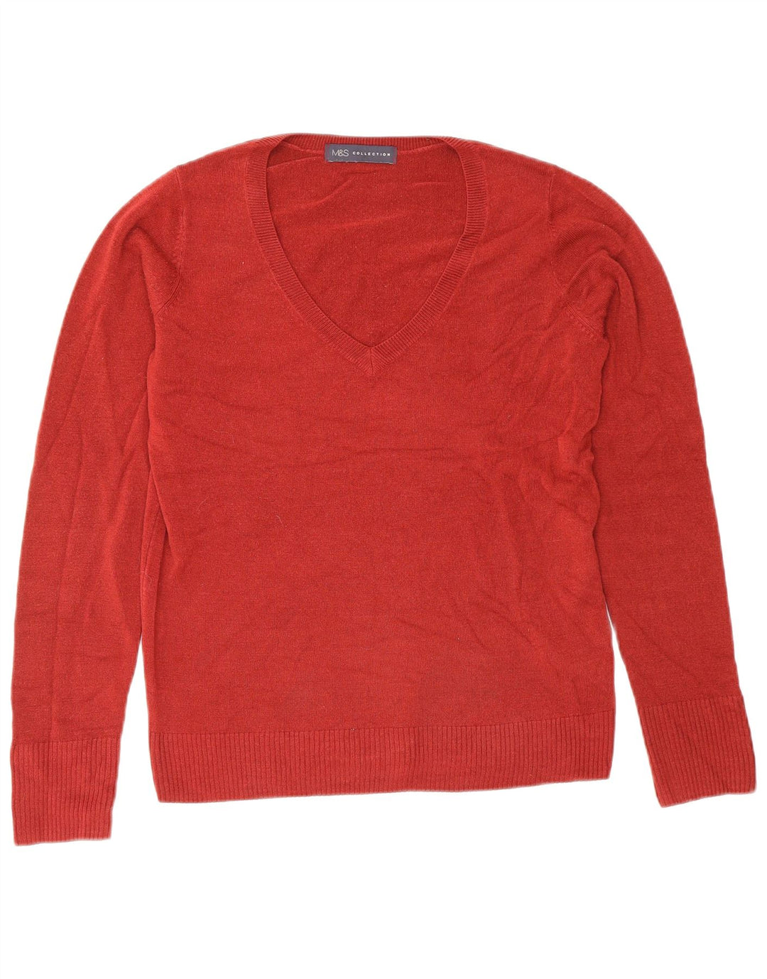 MARKS & SPENCER Dame V-hals sweater UK 10 Lille rød polyakryl
