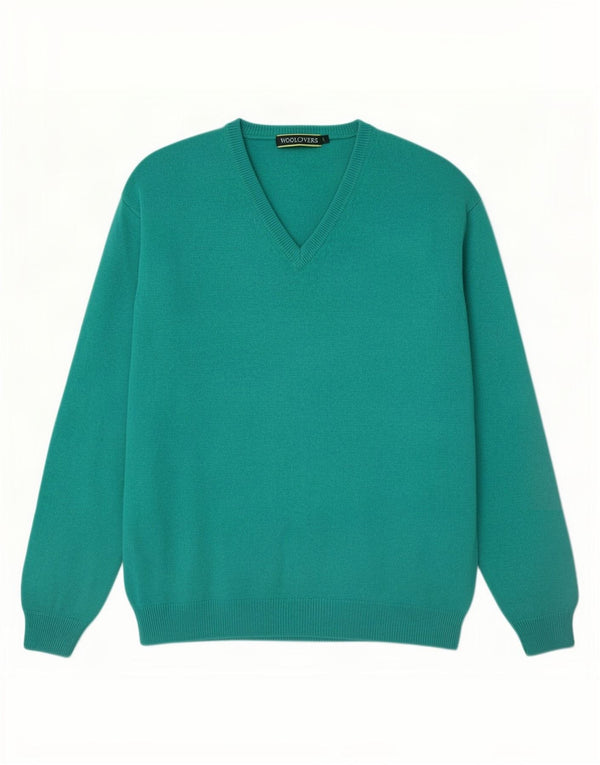 WoolOvers Mens V-Neck Jumper Sweater Large Green New Wool